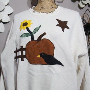 Vintage JERZEES Fall Autumn Embroidered Patchwork Crewneck Pullover Sweatshirt